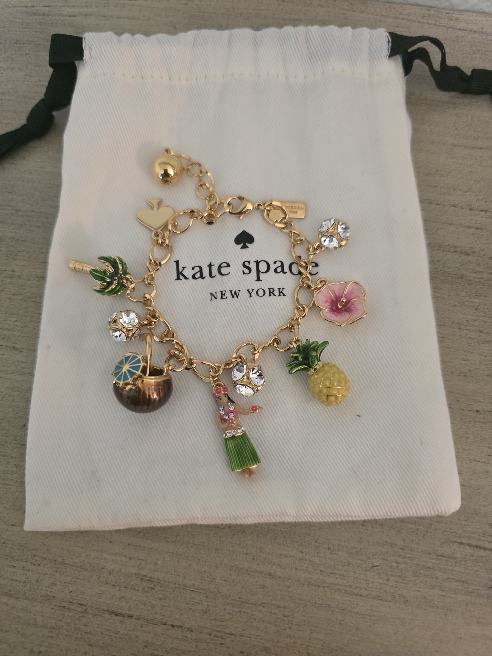 kate spade Gold Tropical Charm Bracelet Adjustable  Pink, Green, Yellow New
